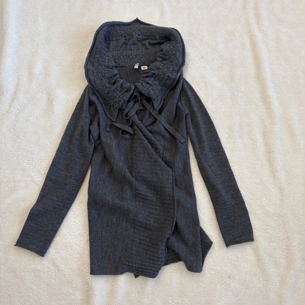 Moth Anthropologie Merino‎ Wool Open Front Collared Cardigan Women's S Dark gray